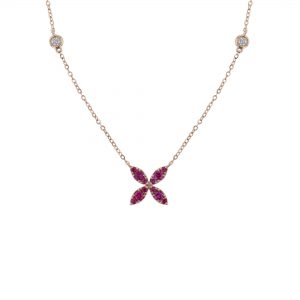 Marquise Shape Flower Necklace, Ruby
