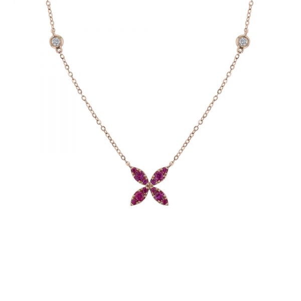 Marquise Shape Flower Necklace, Ruby
