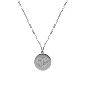 Heart Diamond Cutout Round Pendant Necklace