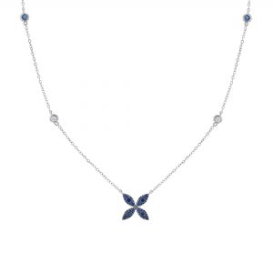 Marquise Shape Flower Necklace, Blue Sapphire