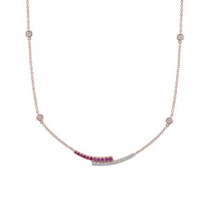 Bypass Curve Bar Ruby Diamond Necklace, Mini