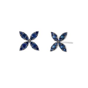 Marquise Shape Flower Earrings, Blue Sapphire