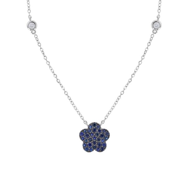 Blue Sapphire Flower Pendant Necklace