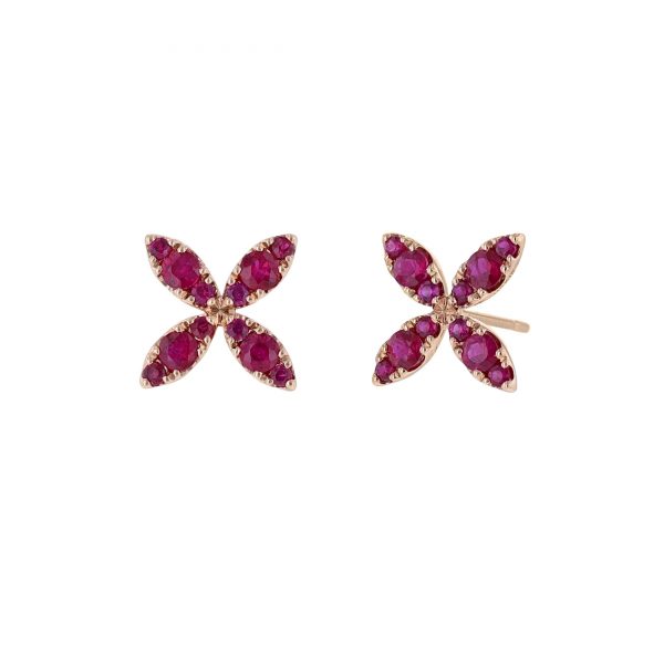 Marquise Shape Flower Earrings, Ruby