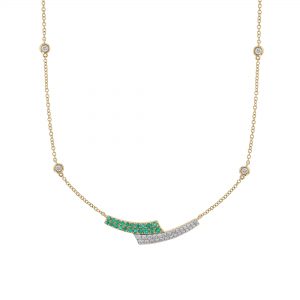 Bypass Curve Bar Emerald Diamond Necklace