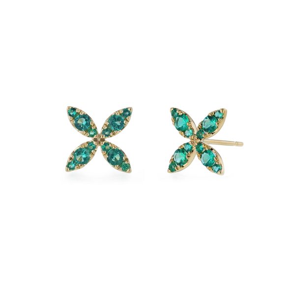 Marquise Shape Flower Earrings, Emerald