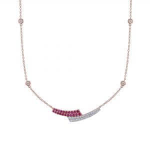 Bypass Curve Bar Ruby Diamond Necklace
