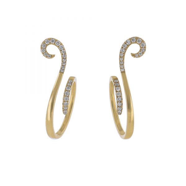 18K Yellow Gold Swirl Diamond Earrings