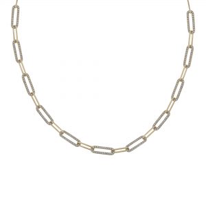 18K Yellow Gold Diamond Paper Clip Necklace