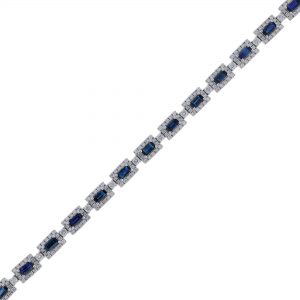 Baguette Blue Sapphire Round Diamond Bracelet