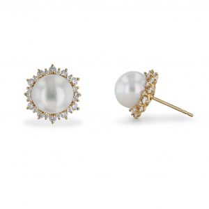 Cultured Pearl Diamond Halo Stud Earrings