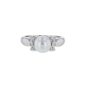 Cultured Pearl Diamond Bow Bezel Ring