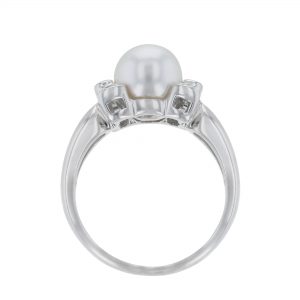 Cultured Pearl Diamond Bow Bezel Ring