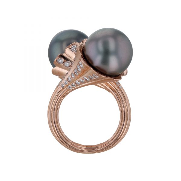 Double Tahitian Pearl Diamond Wrap Ring