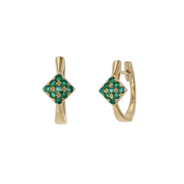 18K Yellow Gold Emerald Cluster Hoop Earrings