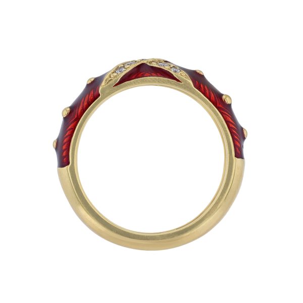 18K Yellow Gold Diamond X Red Enamel Ring