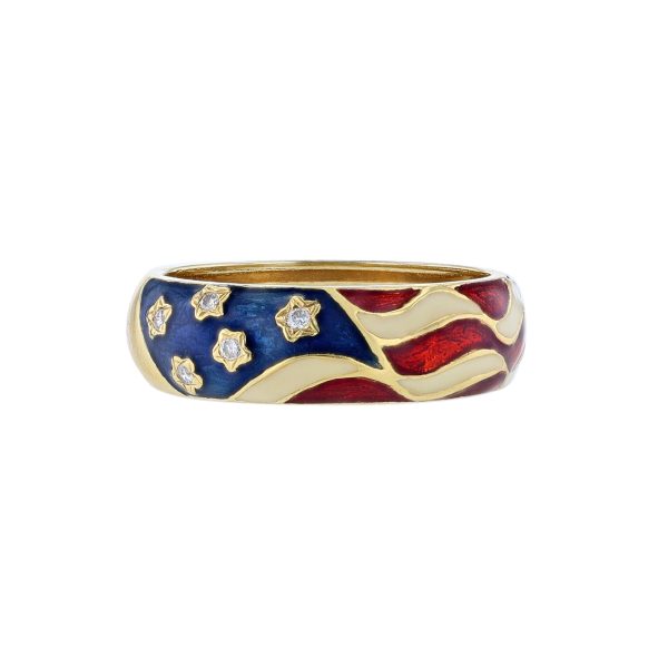 United States Flag Enamel Diamond Ring
