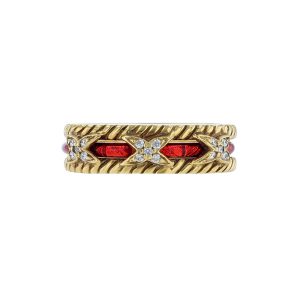 Hidalgo 18K Yellow Diamond Ring Set, Red Enamel