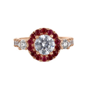 Round Ruby Halo Diamond Engagement Ring