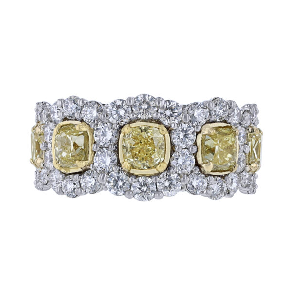 Multi Yellow Sapphire Cushion Halo Diamond Ring