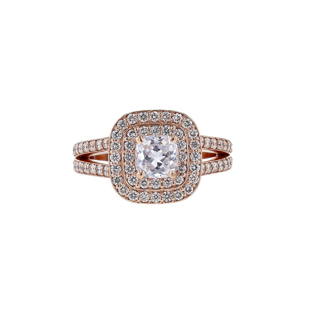 14K Rose Gold Double Halo Engagement Ring - Nazar's & Co. Jewelers